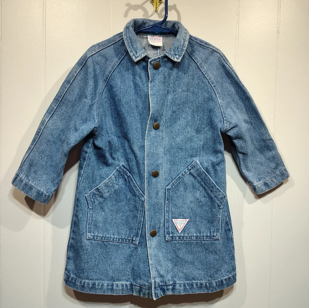Vintage GUESS by Georges Marciano Kids‎ Denim Trench Coat Made in USA Rare 80s